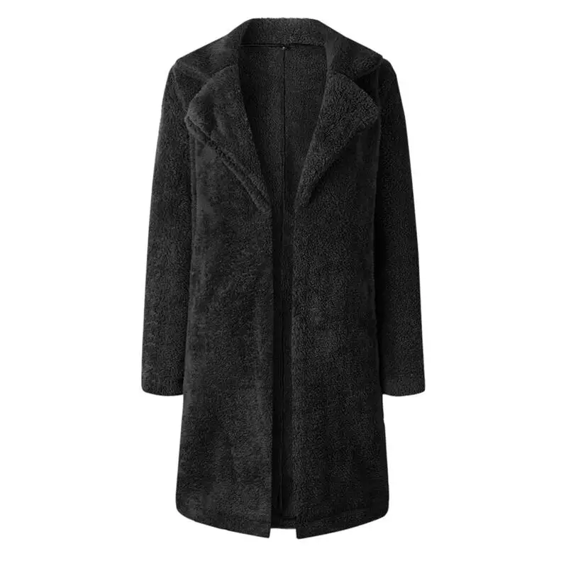 XXXL осенне-зимнее женское длинное пальто простое шерстяное пальто с отложным воротником плюс Толстая теплая верхняя одежда из твида Casacos femininos - Цвет: Черный