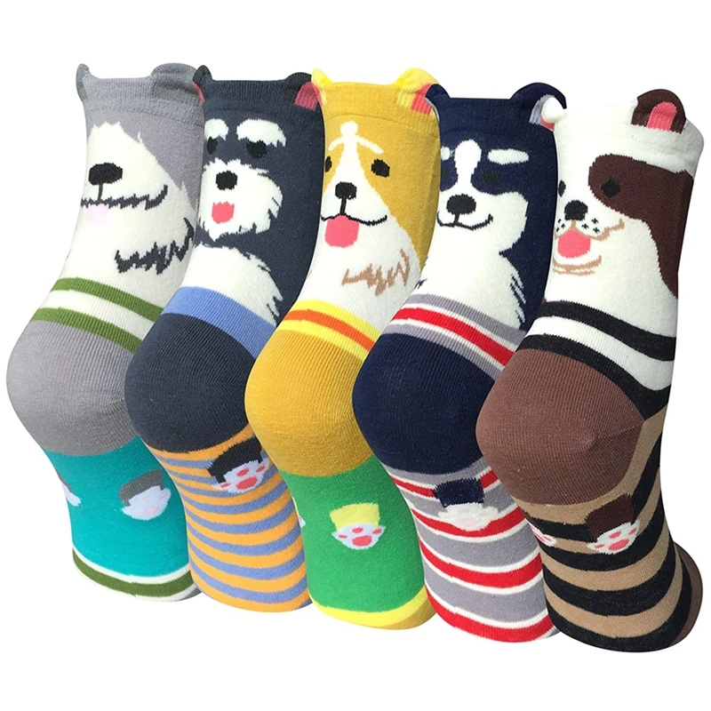 5 Pack Original Funny Women's Socks Casual Printed Cat Dog Cotton Cute Animals for Girl and Woman