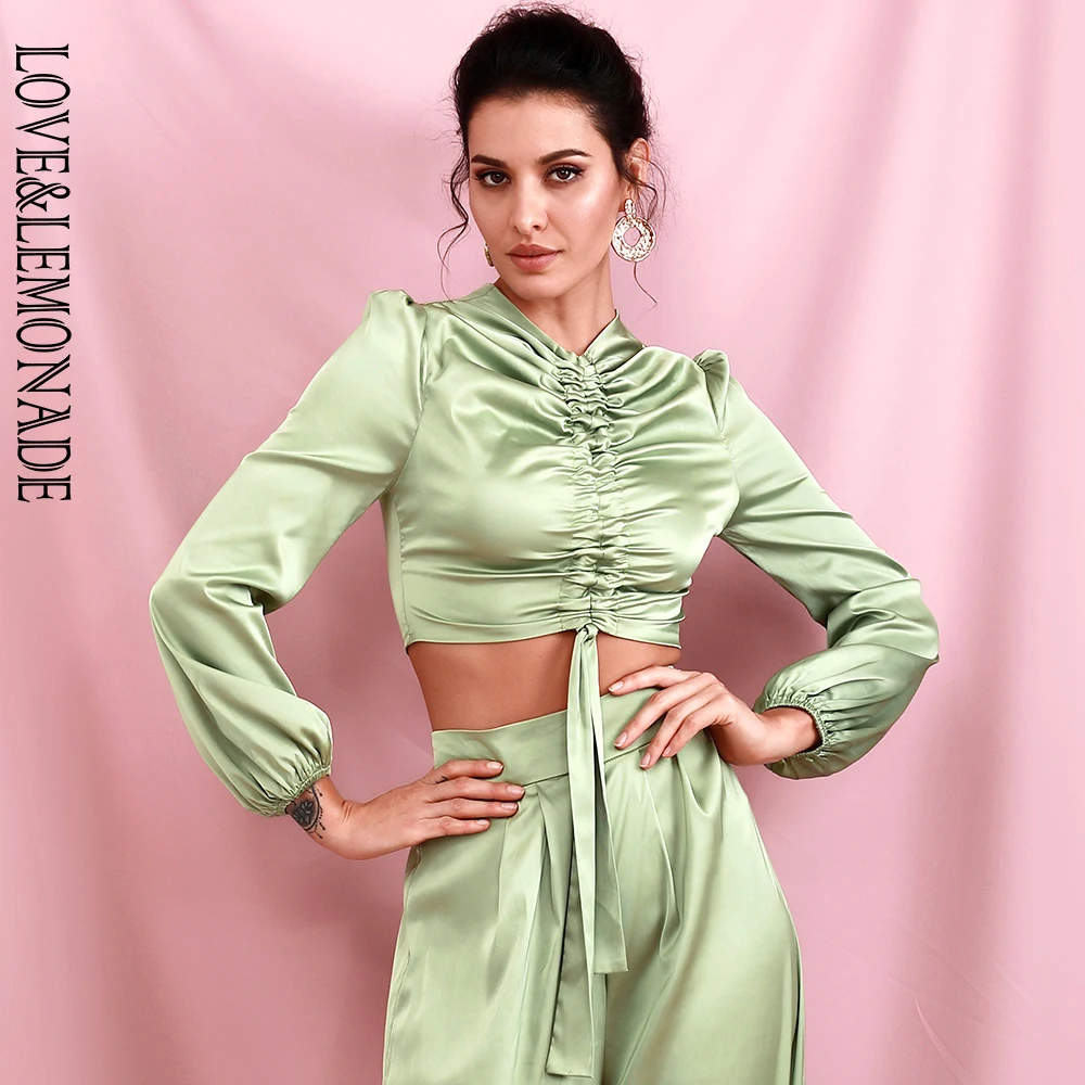 Женский топ с круглым вырезом LOVE & LEMONADE светильник зеленый пикантный рукавами