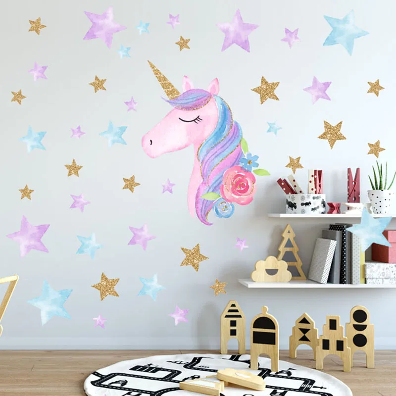 

Large Size Unicorn Wall Decor,Removable Unicorn Wall Decals Stickers Decor for Gilrs Kids Bedroom Nursery Birthday Party Favor