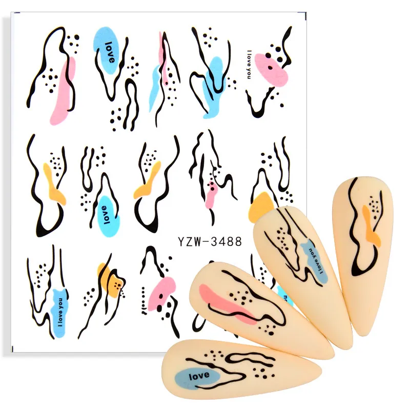 3D Nail Art Stickers Abstract Geometric Animal Panda Leaf Flower Face Decal Manicure Decorations Supplies | Красота и здоровье