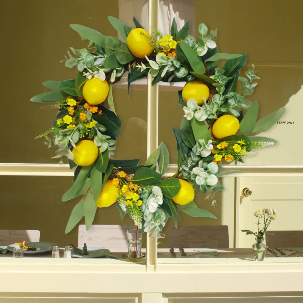 Искусственный весенний фруктовый венок гирлянда сушеные цветы 42 см и зеленые