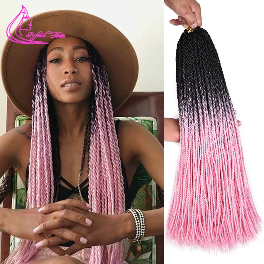 Черно-розовые Омбре вязаные волосы ручной работы Сенегальские твист косы для