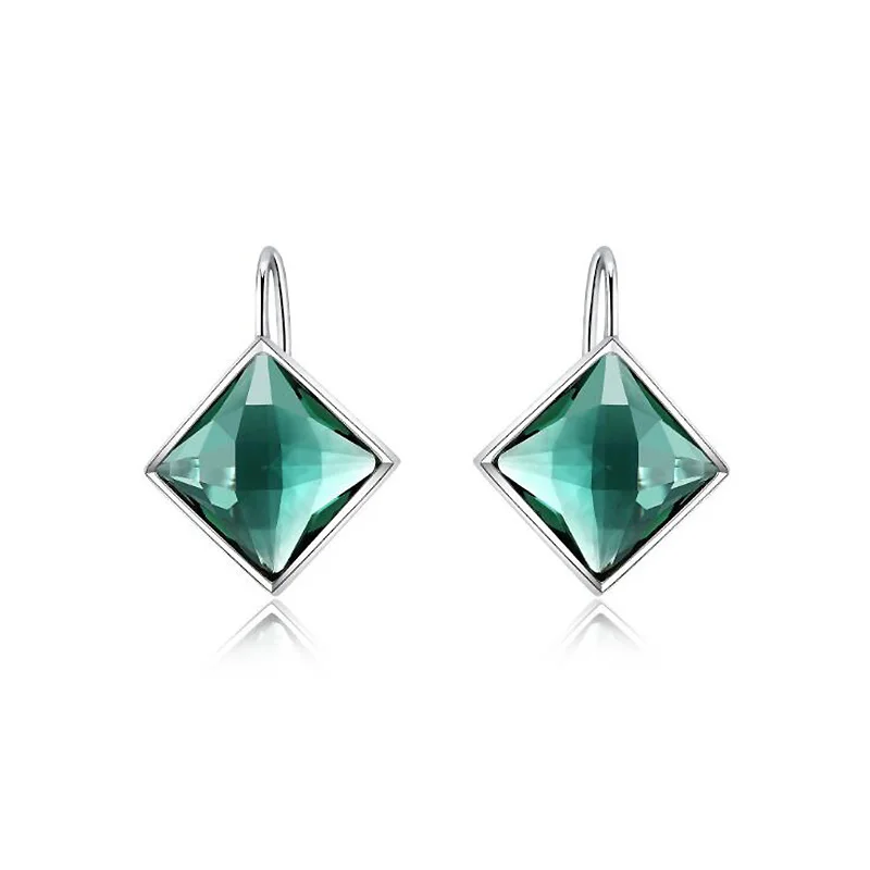 

Trendy Europe Big Earrings Square Green Crystal Gemstone 100% 925 Sterling Silver Hook Stud Earrings for Women Jewelry YEA223