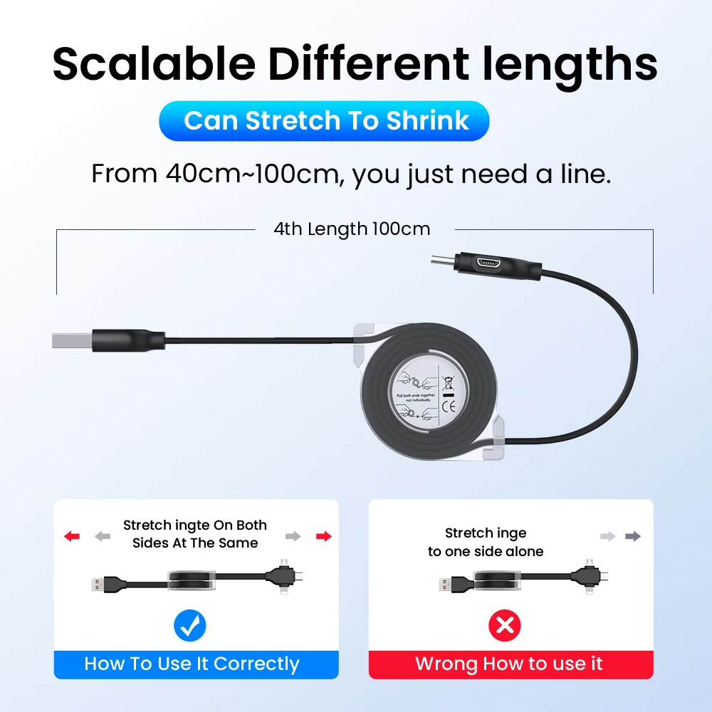 1/2m 3 In 1 USB Charge Cable 8 Pin/Micro USB/Type C Kable Portable Retractable 3A Fast Charging Cord For iPhone 13 12 11 XS X XR | Мобильные