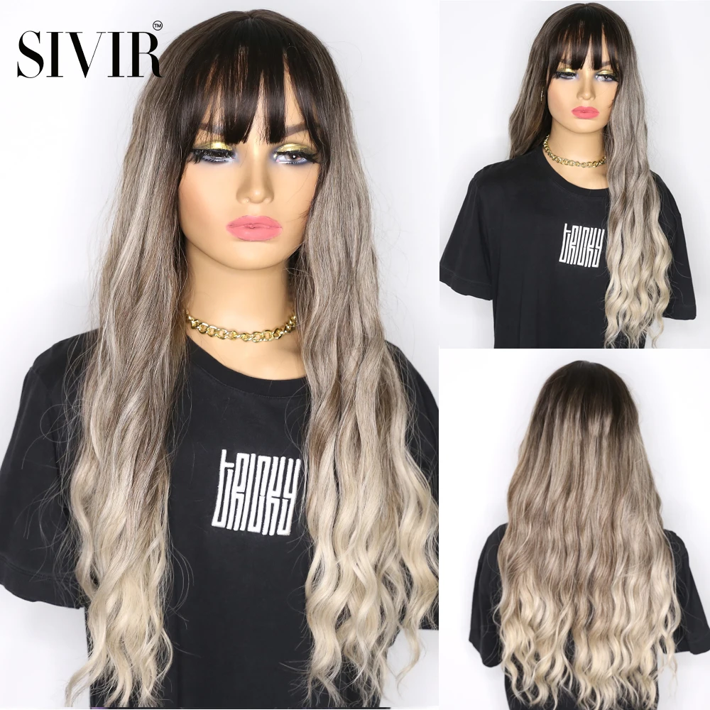 

Sivir Synthetic Wig for Women Long Ombre Light Ash Brown Blonde Wavy Wig Cosplay Party Daily High Temperature Fibre