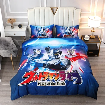 Anime Super Hero Ultraman Cerro Bedding Set Kids Duvet Cover Flatsheet Pillowcases for Baby Boys Twin Full Bedclothes Gift 2021