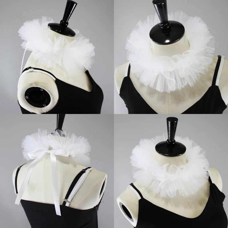 

Women Tulle Fluffy Ruffled Fake Collar Layered Mesh Cosplay Costume Clown Choker X7YA