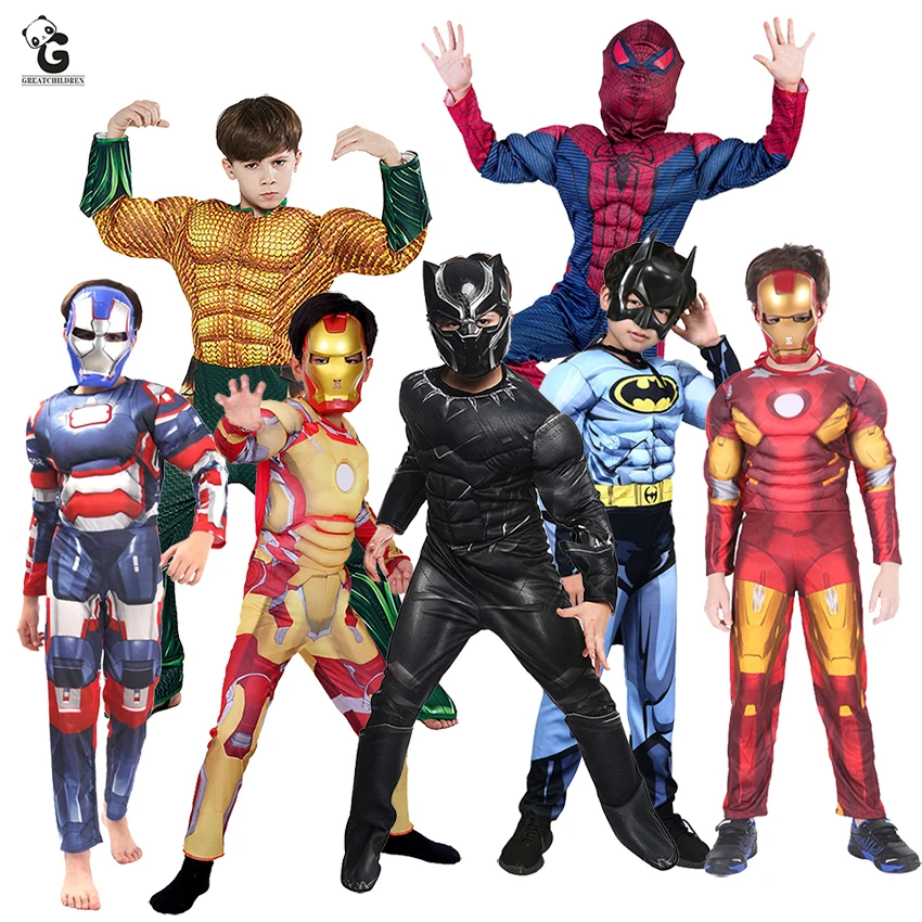 

Superhero Costume Kids Super Hero Iron Spider Bat Cosplay Anime Muscle Sponge Jumpsuit Halloween Costume for Kids Masquerade