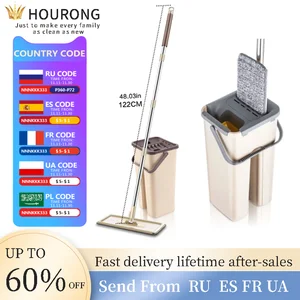 rotary bucket mop no hand washing 360° squeeze microfiber mat kitchen and bathroom cleaning tool portable cleaning bucket free global shipping