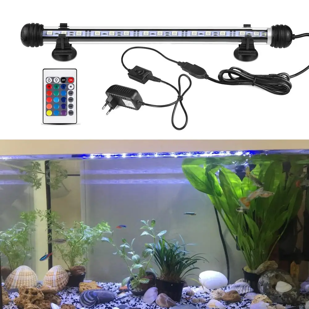 Цветная(RGB) светодиодный ночной Светильник для домашнего аквариума 220V штепсельная вилка европейского стандарта аквариумная лампа, получившая сертификат Европейского 19/29/39/49 см клип-на Водонепроницаемый аквариум светодиодный светильник Инж