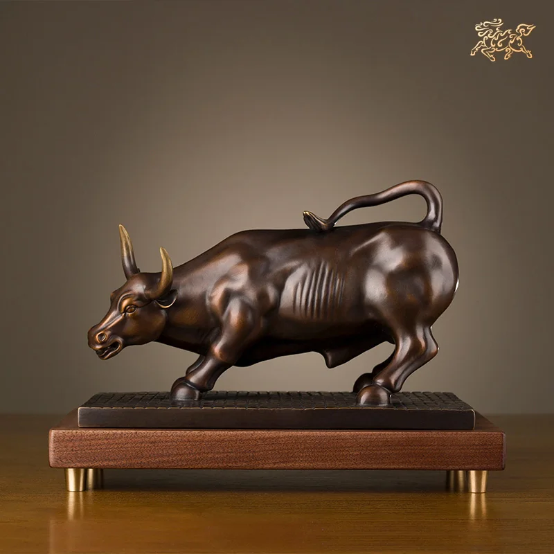 

Bull Wall Street Cattle Sculpture Copper Cow Statue Mascot Exquisite Crafts Ornament Office Fengshui Decoration Business Gift