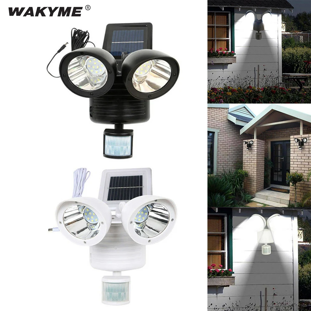 

WAKYME 22 LED Solar Light Motion Sensor Street Lamp Twin Head Solar Security Light Garden Pathway Solar Powered Flood Light