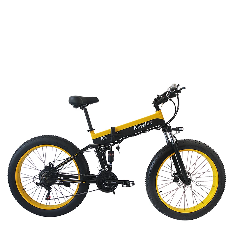 Verkauf Keteles K8 Gelb Erwachsene Elektrische Bike 26 Zoll Rad 800W 48V 15AH Aluminium Legierung Rahmen Stadt E-bike Faltbare Berg Fett Fahrrad
