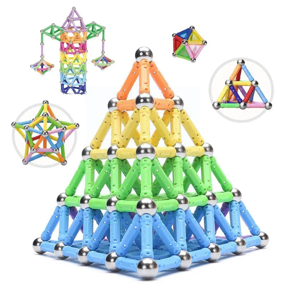 

107pcs Magnetic Building Blocks Sticks Set Children's Puzzle Magnetic Strips Magnetic Beads Toy Educational Develop Toy For H3I4