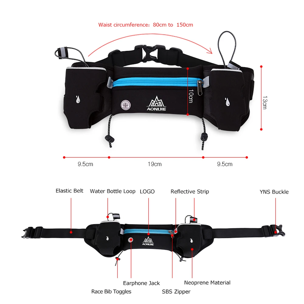 

AONIJIE E834 Marathon Jogging Cycling Running Hydration Belt Waist Bag Pouch Fanny Pack Phone Holder For 250ml Water Bottles