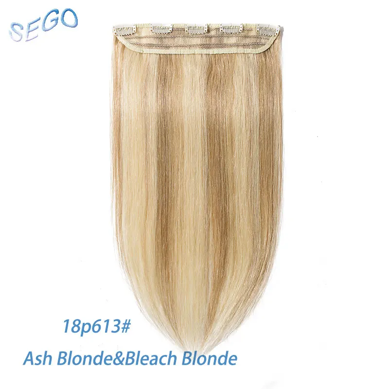 P18/613 SEGO 1"-24" клип в одном куске настоящие человеческие волосы для наращивания 1 p/w 5 клипов не Реми кусок прямые индийские волосы 40 г-60 г - Цвет: P18/613
