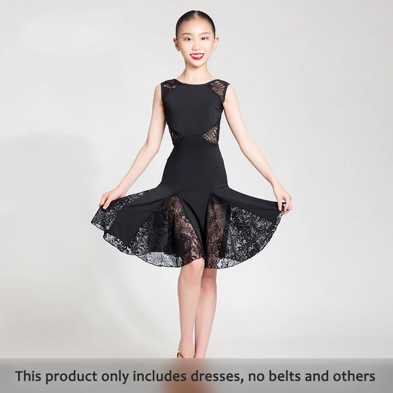 As picture Children Latin Dance Dress Girls Sleeveless Black Lace Practice Clothing Latin Competition Performance Dresses For Kids DQL2118 - Цвет: As picture