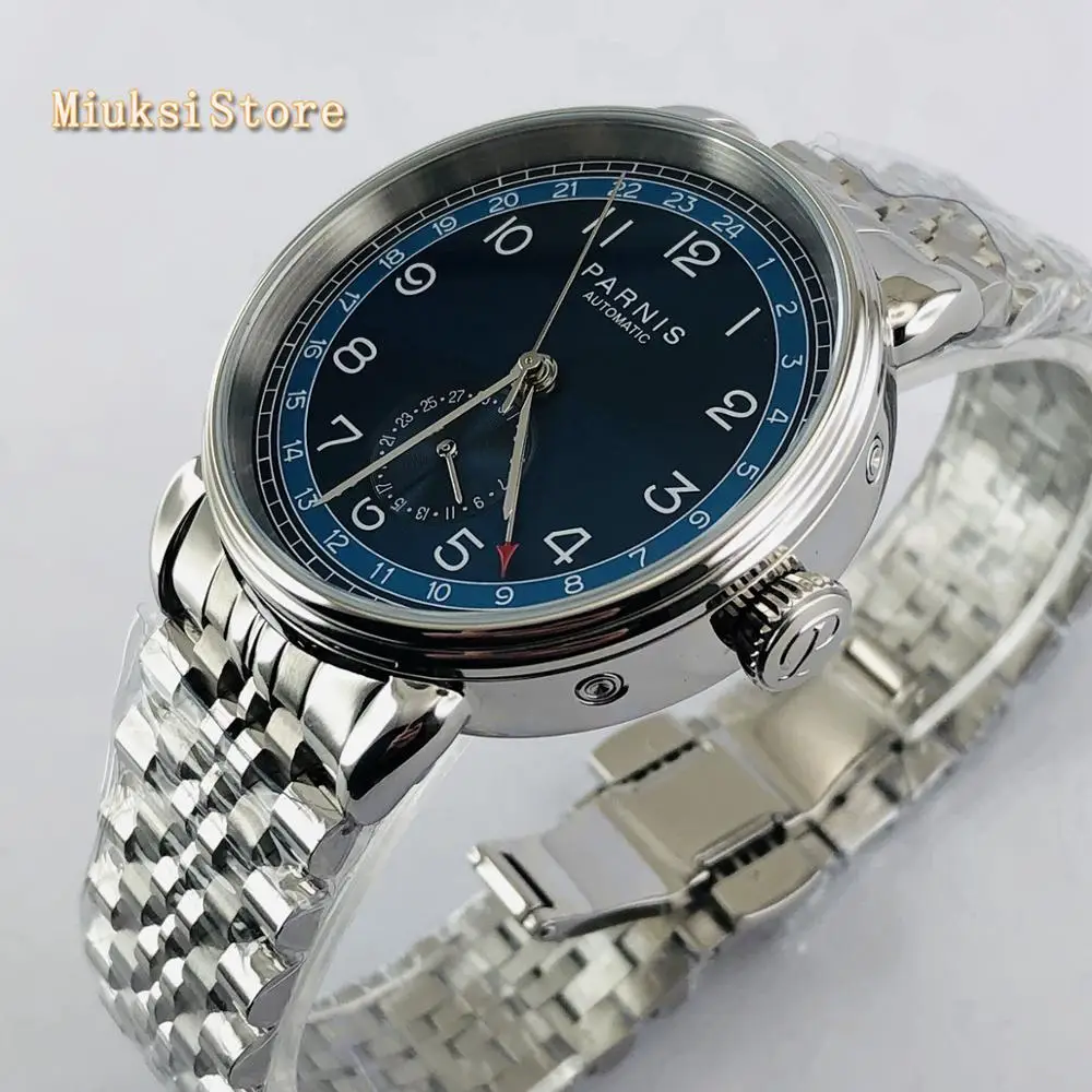 Парнис новый топ мужские автоматические механические часы 42 мм Серебряный чехол