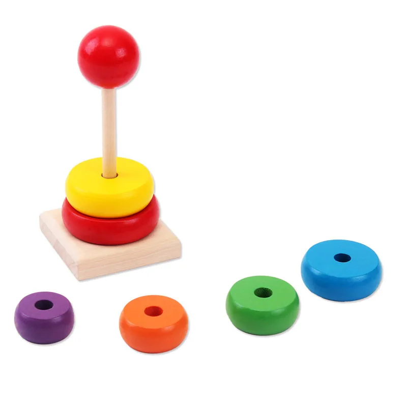 1pcs New Design Kids Baby Toy Wooden Stacking Ring Tower Educational Toys Rainbow Stack Up Learning Education Building Blocks | Игрушки и