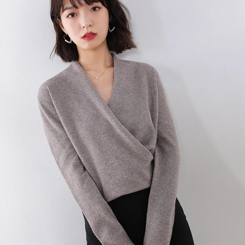 Женский трикотажный кашемировый свитер однотонный шерстяной вязаный джемпер с