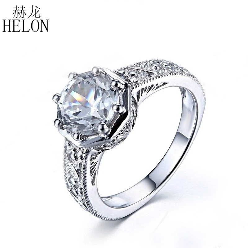 HELON Real 14 к белое золото безупречный круглый 2.5CT натуральный белый топаз