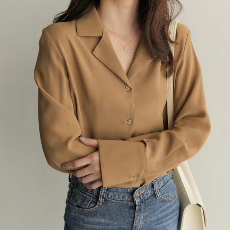 

Summer New V Neck Solid Women's Shirts 2021 Fashion Long Sleeve Casual Chiffon Female Blouses Plus Size Elegant Office Clothing