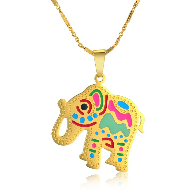 

Trendy Elephant Pendant Necklace Stainless Steel Retro Vintage Animal Statement Necklaces Choker Gypsy Women Jewelry