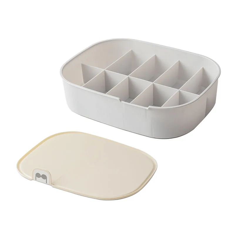 oval Beige 10 lid Бытовая пластиковая коробка для хранения нижнего белья с отметкой отсек шкаф Органайзер с крышкой для нижнего белья носки - Цвет: oval Beige 10 lid