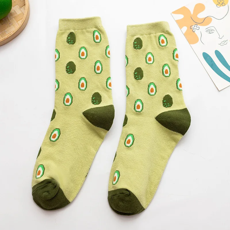 

New Ins Comfortable and Soft Women Girl Fruit Middle Tube Socks Fashion Strawberry Avocado Pattern KawaiiCartoon Cotton Meias