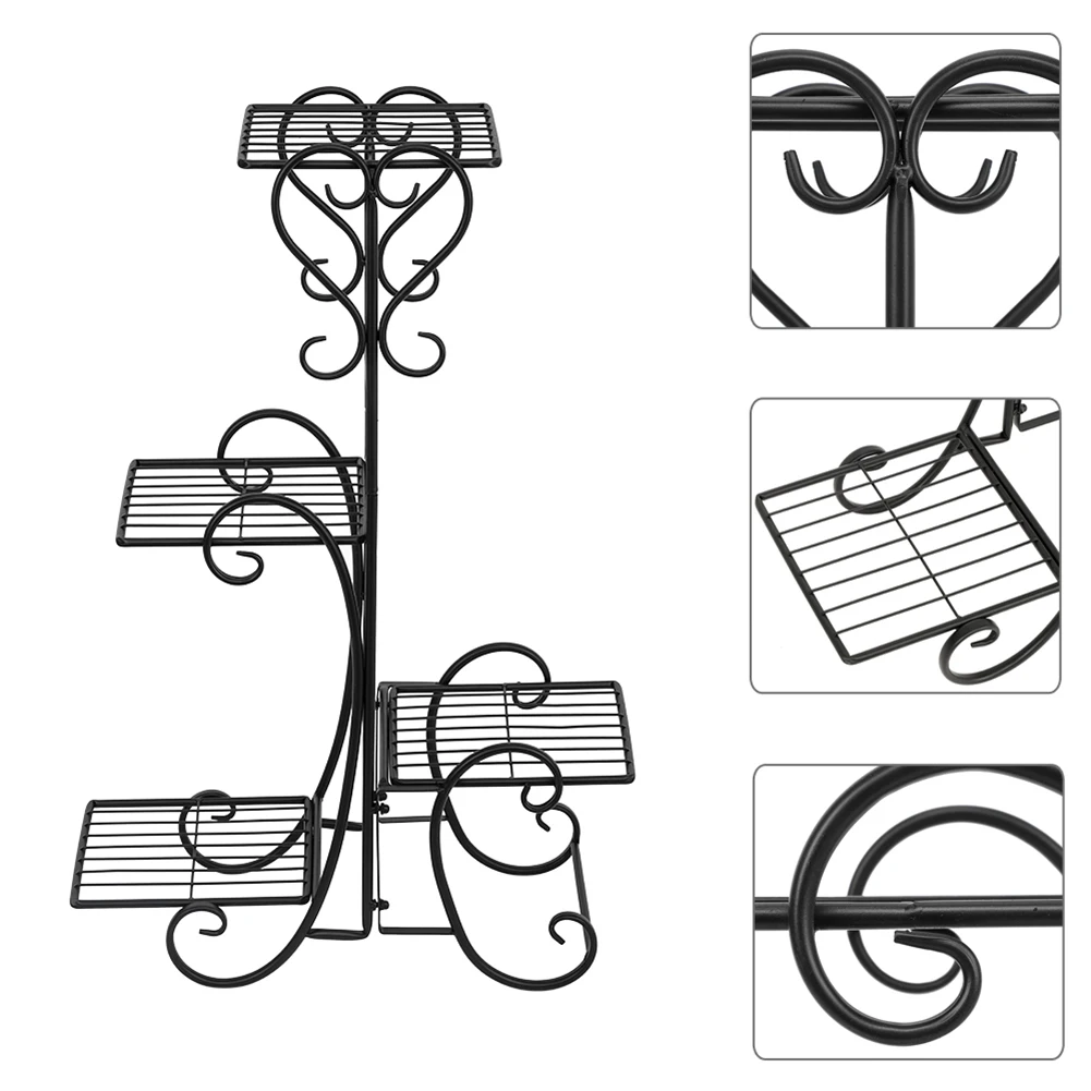 

Household Craft Multi-layer Plant Stand Wrought Iron Countyard Garden Flower Pot Shelf Wear Ressistant Gift for Mom