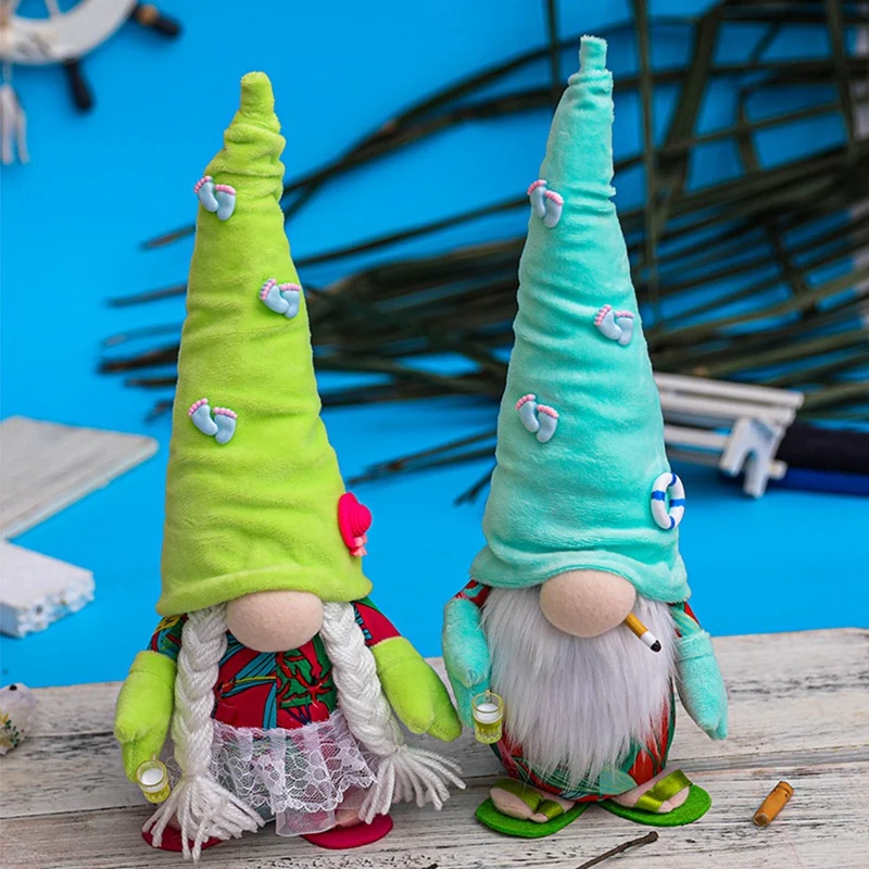2Pcs Summer Slippers Gnome World Oceans Day Holiday Plush Faceless Doll Dwarf Home Party Festival Gift Desktop Ornaments | Дом и сад