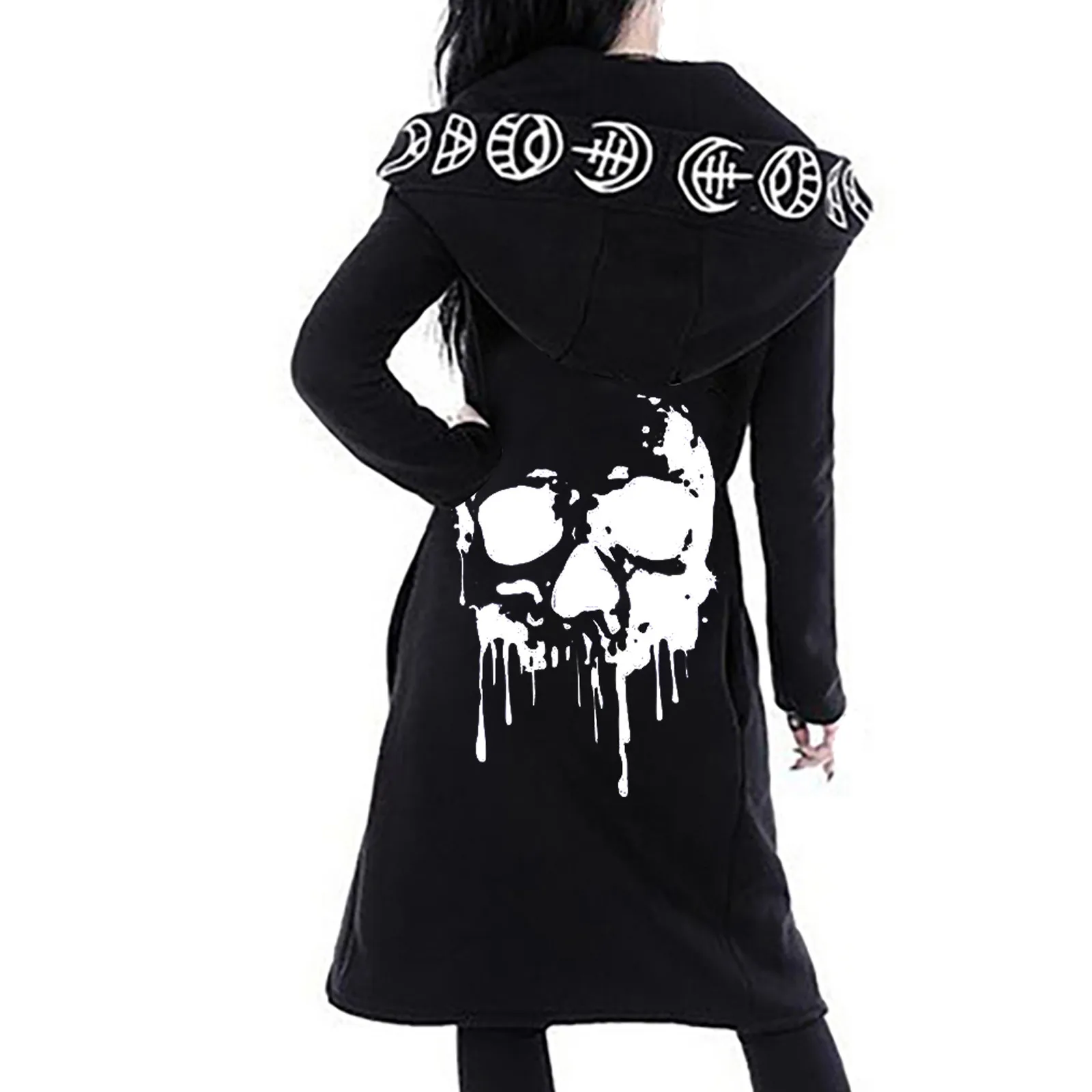 Женский кардиган с капюшоном куртка в готическом стиле длинным рукавом и принтом