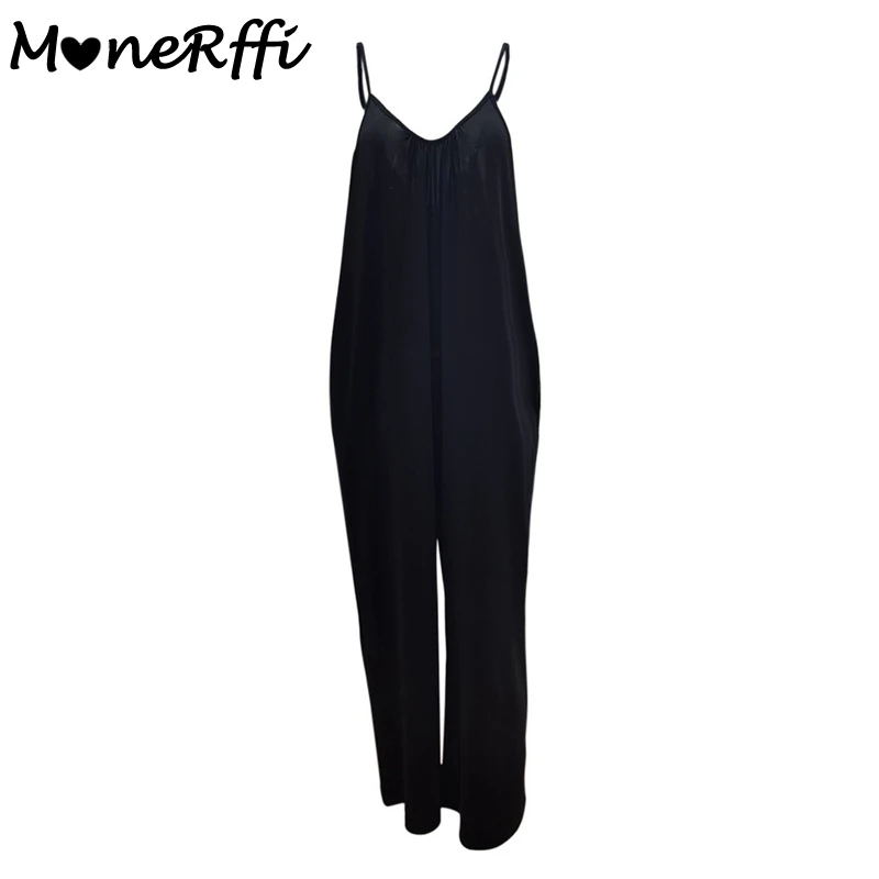 

MoneRffi Elegant Rompers 2021 Summer Sexy Sleeveless Jumpsuits Women's Straps Wide Leg Playsuits Casual Solid V-neck Overall 3XL