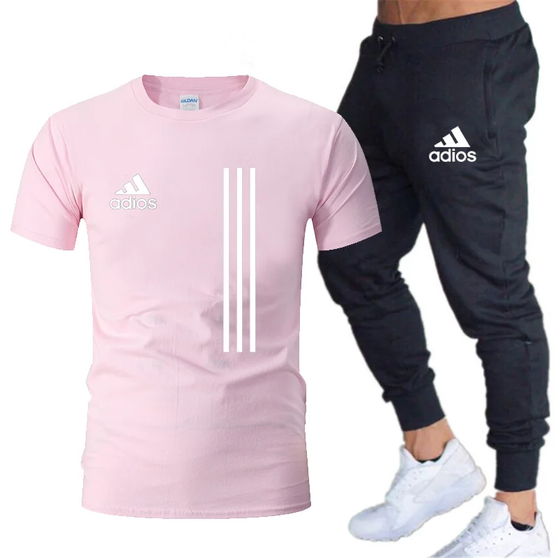 

Spring And Summer Men's Thin Breathable Jogging Short Sleeve + Sports Pants Two Piece Set