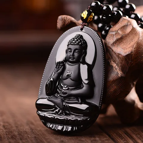 Ожерелье с подвеской amatorha, черное обсидиановое резное Будда на удачу Ожерелье Амулет для женщин и мужчин, ювелирные изделия, подарки, ювелирные изделия, Прямая поставка