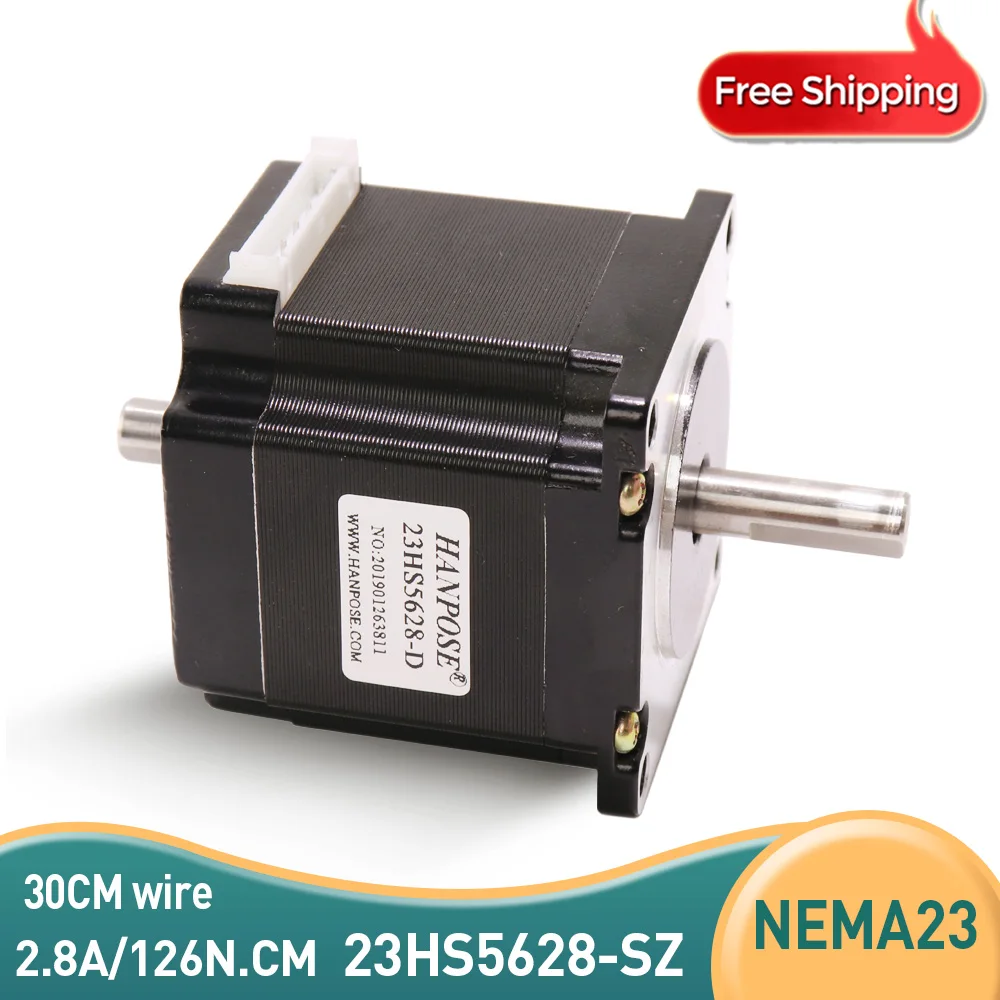 Шаговый электродвигатель NEMA23 23HS5628-SZ с двойным валом 2.8A 126N.cm Вал D = 8 мм 57x56 57 для