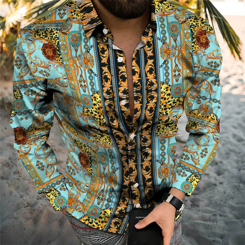 Рубашка мужская с длинным рукавом повседневная отложным воротником на пуговицах