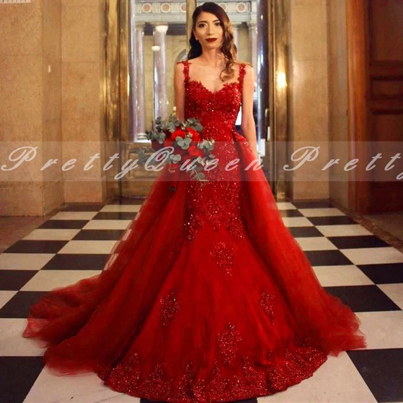 2021 свадебное платье с блестящими бусинами красная Кружевная аппликация Съемная