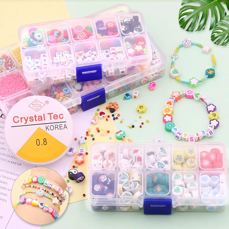 

1 Box Christmas Soft Pottery Glass Seed Beads Started Kit Small Craft Beads With Tool For DIY Bracelet Jewelry Making Supplies