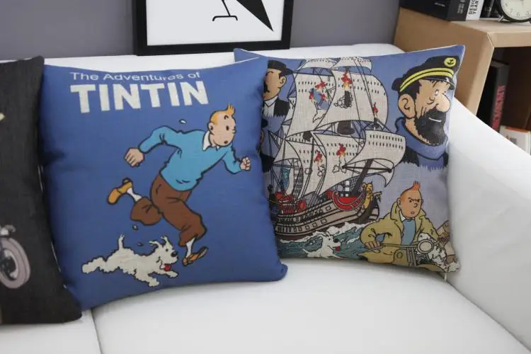 

European Tintin Cartoon Pillow Cover Home Decorative Pillow Cushion Cover Linen Pillow Case cojines decorativos para sofa
