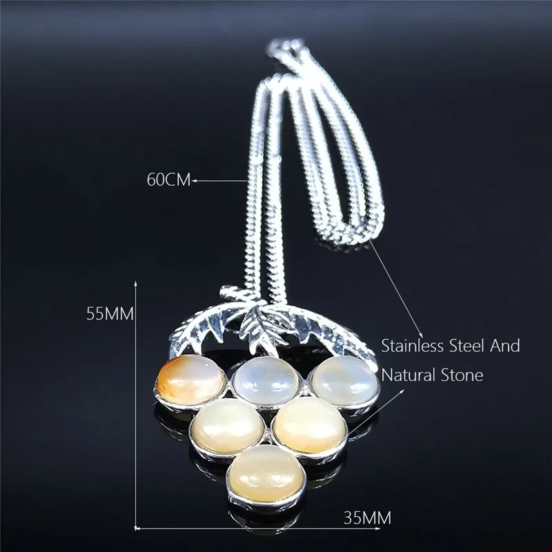 

Grape Natural Stone Stainless Steel Chain Necklaces Gold Color Long Statement Necklace for Women Jewelry collares de mujer NXS04
