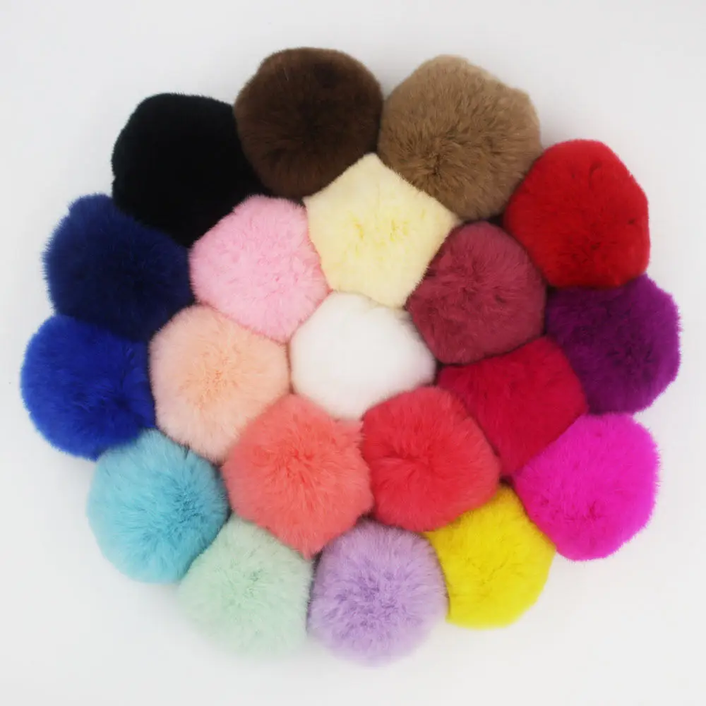 

Colorful Handbag Cute Bag Blank Ball Pom Pom Rabbit Fur Fluffy Bunny Keychain To Locate Keys Gold Color Ring For Women