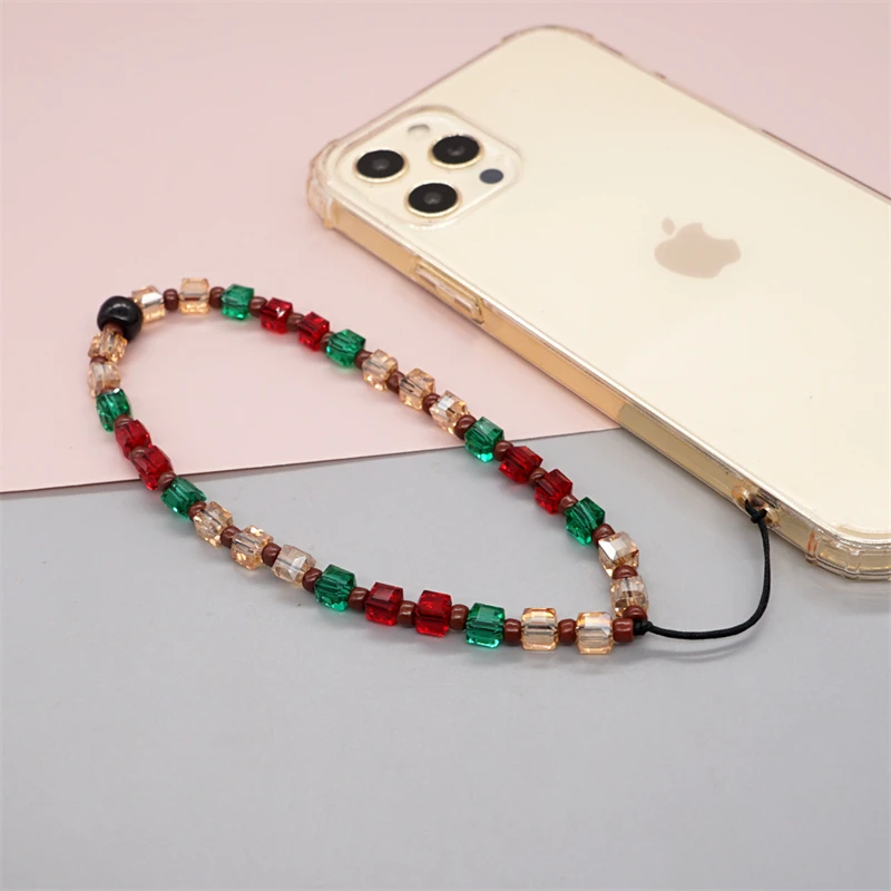 

Simple Translucent Square Acrylic Mobile Phone Chain Ins Style Creative Beaded Mobile Phone Hanging Chain Ladies Jewelry Gift