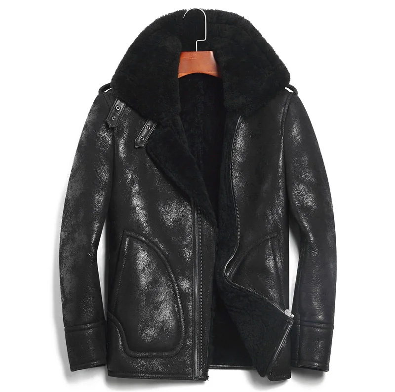 Кожаная куртка пальто из натурального меха мужское короткое зимнее меховое