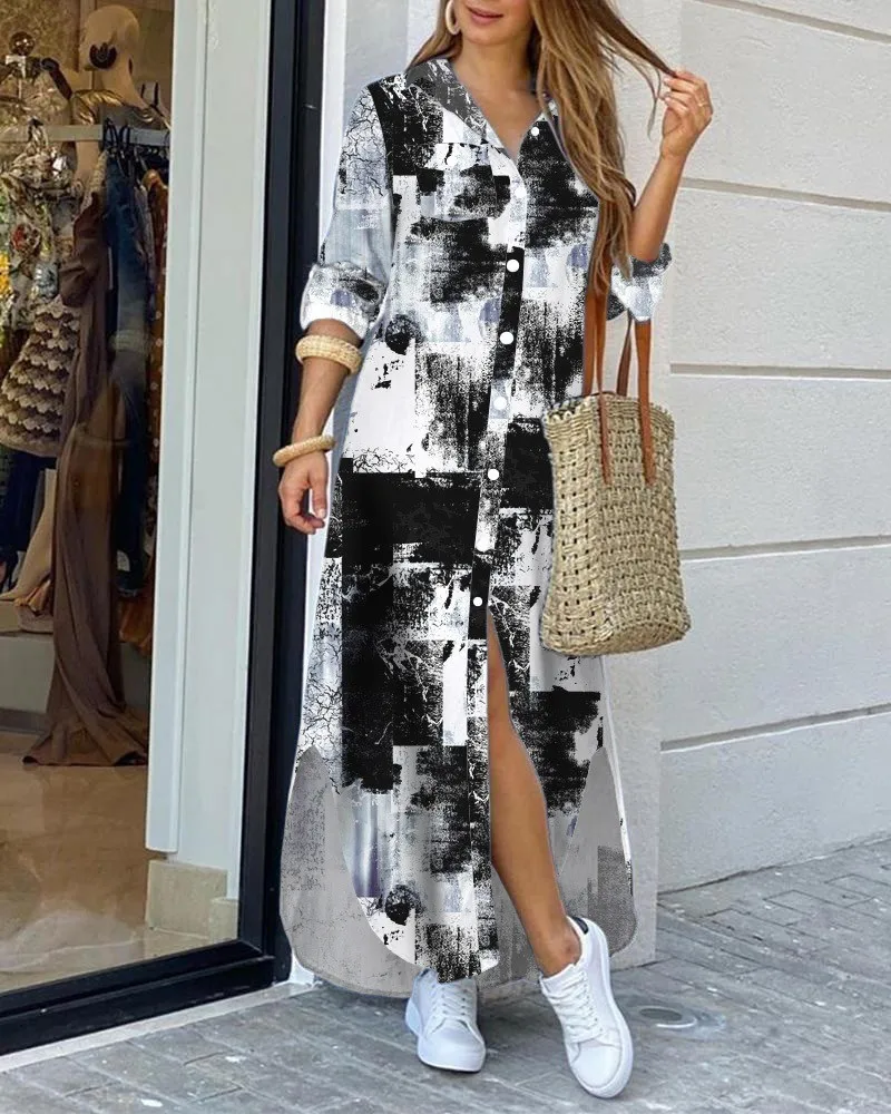 

Spring and Autumn Dress printing Female long Dresses 2021 New Korean One-Piece Retro Long sleeve Dress Casual Female 2021 New