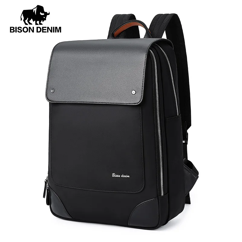 

BISON DENIM 2021 Fashion Men Backpack Waterproof Travel Bag Casual Book Bag For 13.3 Inch Laptop Male Leisure SchoolbagN20137-1B