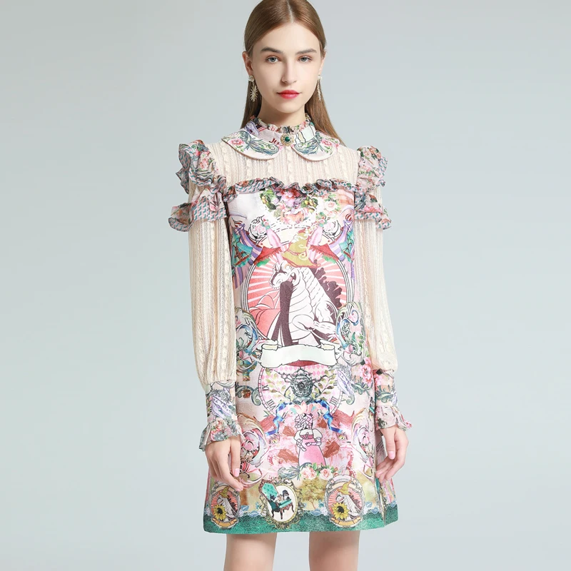 

2021 SPRING VINTAGE PRINT RUFFLE LONG SLEEVE DRESS