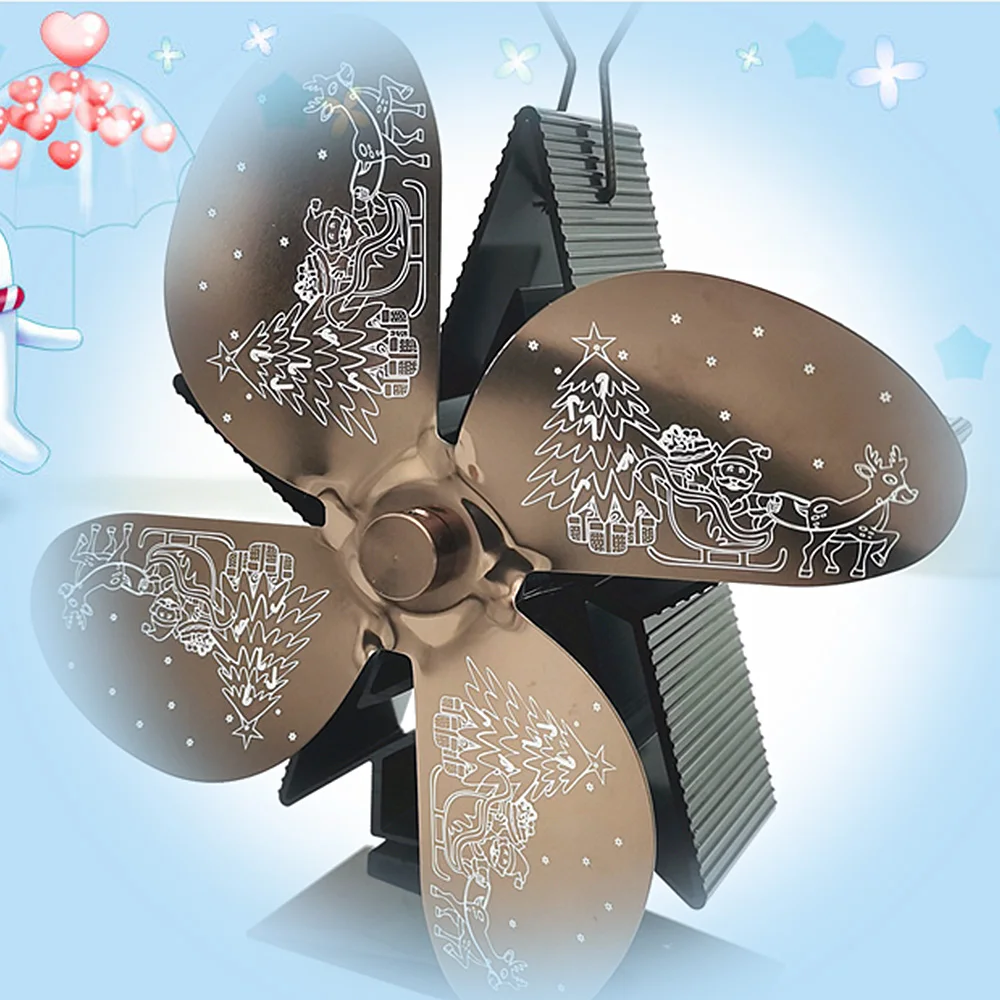

4 Blades Heat Powered Stove Fan Burner Eco Fan Quiet Home Fireplace Fan Efficient Heat Distribution Fireplace Accessories