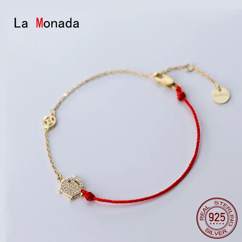 La Monada красная нить для ручного 925 пробы Серебряный Браслет веревочная браслеты